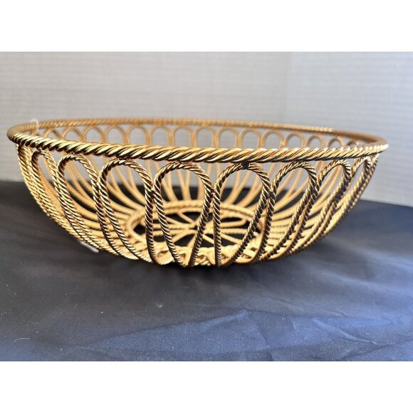 Metal Wire Round Bread Basket Twisted Gold Tone Heavy New 9-1/2" Decor Bowl - Picture 3 of 8